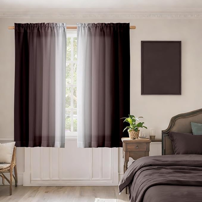Brown Curtains for Living Room 63 Inch Length Brown White Ombre Curtains 2 Panel Bedroom Farmhouse Chocolate Ombre Light Filtering Window Curtain Modern Gradient Drapes
