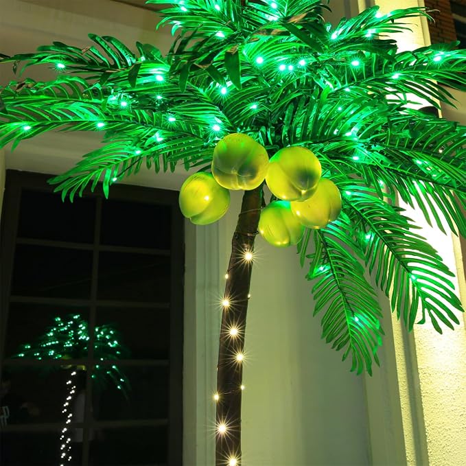 TYBEEU 7ft Lighted Palm Tree with 208 LED Lights & Glowing Coconuts | Dimmable | Decorative Artificial Tree | Indoor & Outdoor Use