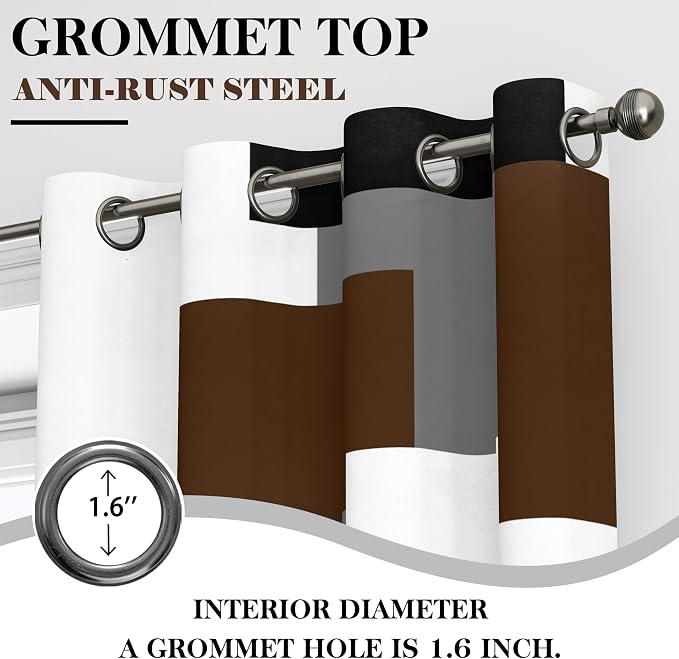 Tyrot Brown 100% Blackout Curtains for Bedroom 63 inch Long 2 Panels Set Black White Gray Modern Abstract Geometric Black Out Curtains Insulated Room Darkening Window Drapes for Living Room, 52Wx63L