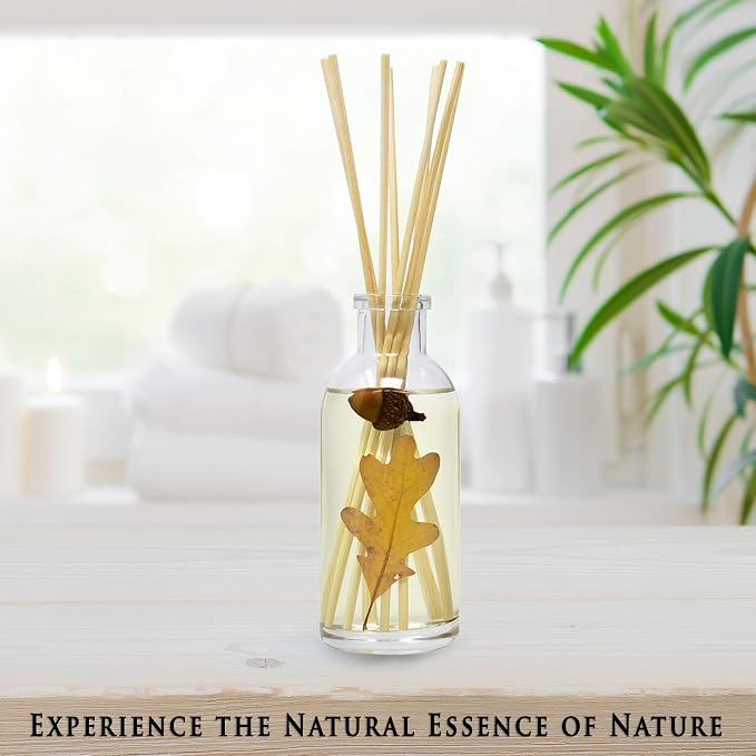 Urban Naturals Reed Diffuser Set, Spiced Chestnut - Bathroom Shelf Décor | Comforting Autumn Scent of Chestnuts, Cinnamon, Clove and Cedar wood with REAL Acorns and Fall Leaves