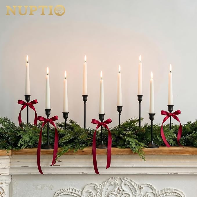 Nuptio Black Candle Holder Candlestick Holders 15 Pcs Candle Sticks Holder Metal Tapered Candle Holder, Taper Candle Holders for Wedding Christmas Party Celebration Mantel Dinner Home Decoration