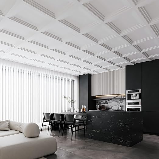 Art3d 24-Pack 24x24 Inch PVC Waterproof Drop Ceiling Tiles for Home Décor - 2x2 ft 3D Modern Ceiling Panel for Suspended Grid, White