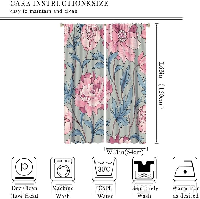 Floral Blackout Window Curtain, Flourish Ornamental Blossom Rose Style Print for Home Kitchen Livingroom Coffee Room Curtains Drapes 2 Panels 42x63in