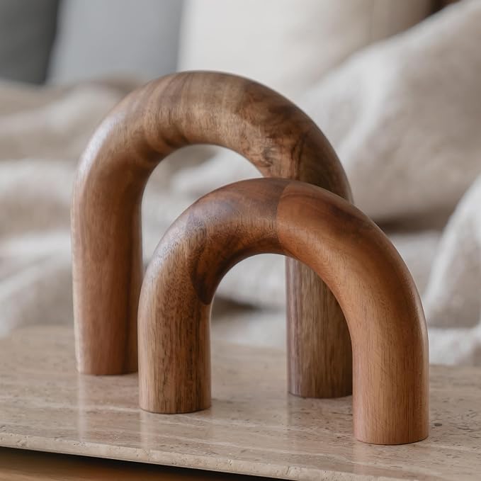 PEAKOLY Wood Arch Bookshelf Decor - Modern Shelf Decor Accents, Decorative Objects for Coffee Table, Entryway Table Sculptures, Minimalist Home Decorations for TV Console, Built in Shelves and Mantle