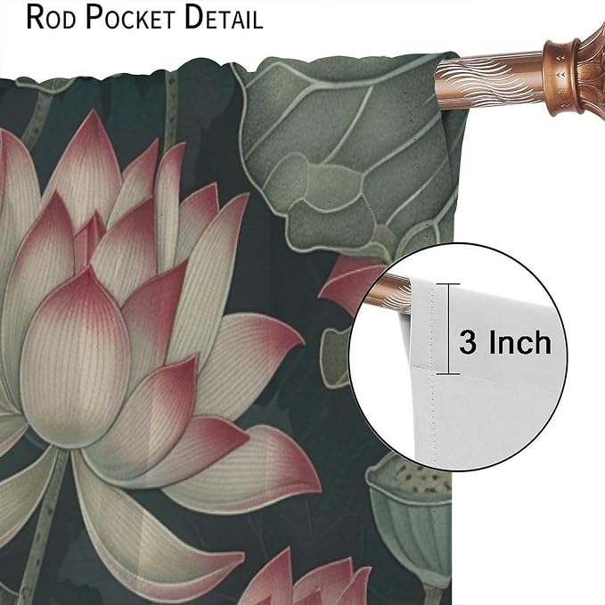 William Morris Lotus Blackout Curtains, Vintage Country Farmhouse Flowers Green Leaves Boho Window Drapes, for Living Room Bedroom 72" W X 63" L