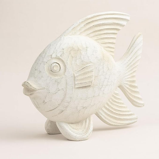 Coastal Fish Decorative Figurine – Handcrafted Polyresin Nautical Decor Sculpture – Figurines & Sculptures Home Decor for Office, Bedroom & Living Room – 10", Whitewash