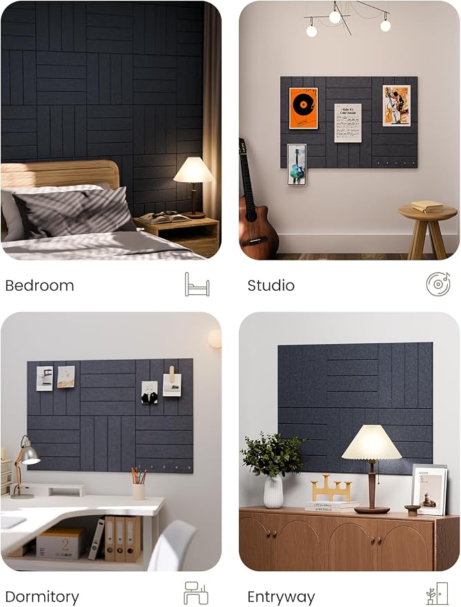 Fluxynara Felt Bulletin Board Tiles Large 36" x 24" Cork Board Alternative-6 Pack with 32 Adhesive Tabs, Thick Slat Wall Panels for Office Decor, Push Pin Board Wall Organizer Alternative - Navy Blue