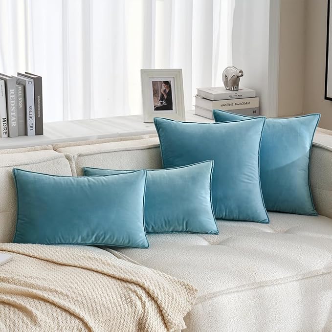 MIULEE Light Blue Velvet Throw Pillow Covers 18x18 Soft Summer Coastal Decorative Solid Square Cushion Cases Pack of 2 Modern Luxury Home Decor for Couch, Sofa, Bedroom
