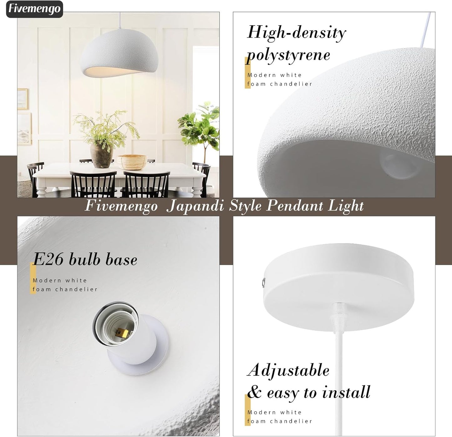 19.7in Wabi Sabi Pendant Lights Kitchen Island Lighting Fixture Ceiling Mount White Modern Japanese Lamp Japandi Chandelier for Dining Living Room Hallway Bedroom Restaurant Hanging Lamp