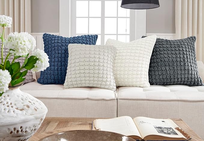 Pillow Cover 24x24 1 Piece Velvet Euro Sham Decorative Farmhouse Pillowcase Boho Square Cushion Covers Soft Bubble Texture for Couch Sofa Bed Bedroom Car Living Room，Drak Gray