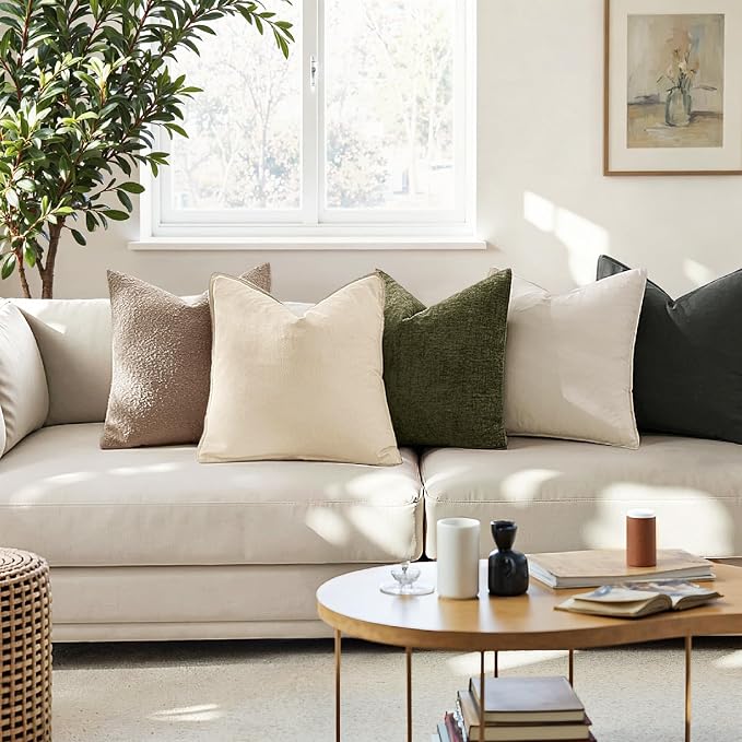 MIULEE Pack of 2 Decorative Linen Pillow Covers 24x24 Inch Beige | Boho Farmhouse Modern Soft Accent Euro Shams Throw Pillows for Bed Neutral Cushion Covers Sofa Couch Living Room Home Decor