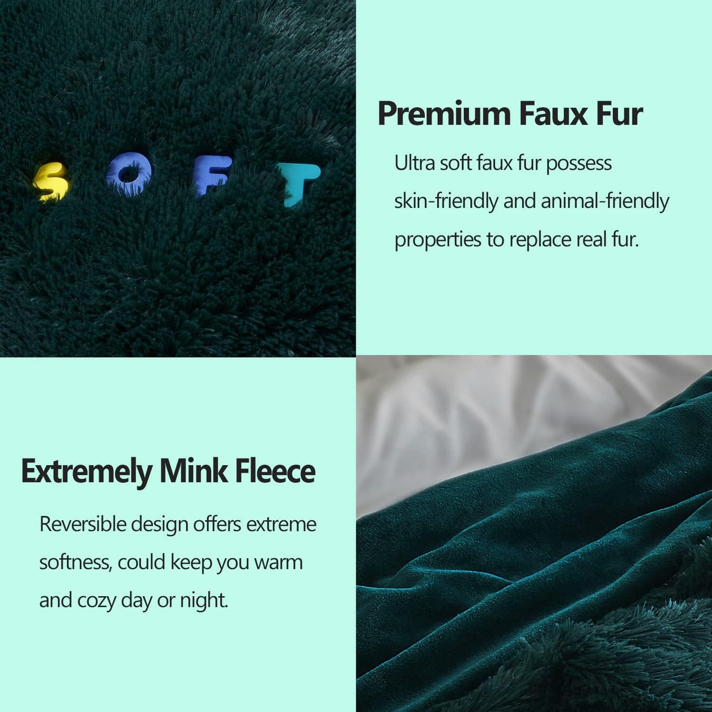 GONAAP Fuzzy Faux Fur Throw Blanket Queen Size Dark Teal Super Soft Cozy Plush Fuzzy Shaggy Blanket for Couch Sofa Bed (Dark Teal, Queen(90"x90"))