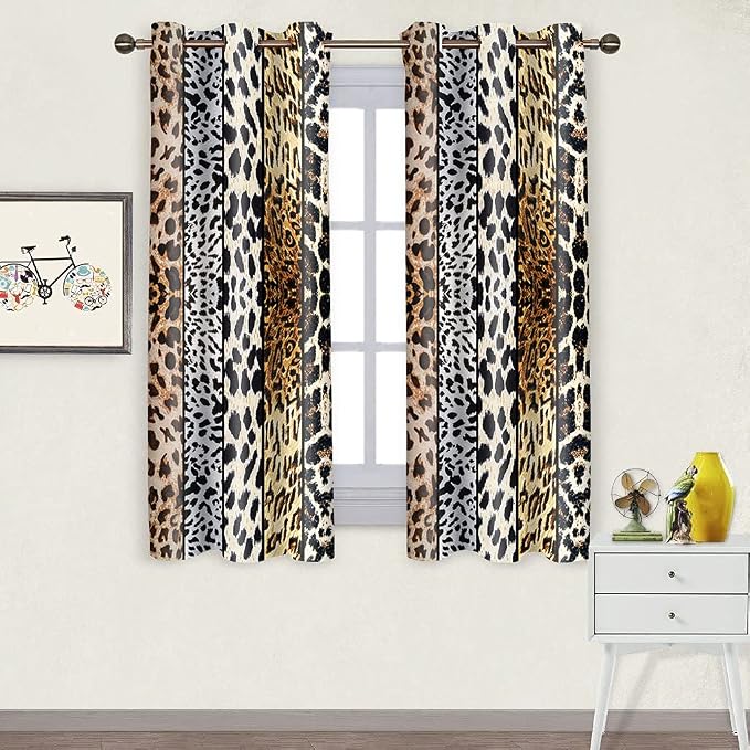 Wild Animals Print Curtain, Fierce Skins Room Darkening Thermal Insulated Blackout Grommets Window Drapes for Living, Dining, Bedroom, 42"x 63", 2 Panels, CLLSSP1041