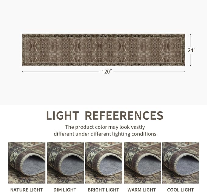 Washable Runner Hallway Rug,2x10 Non Slip Boho Non-Shedding Kitchen Carpet Soft Indoor Stain Resistant Rug for Bedroom Laundry Room Bathroom Brown Floral