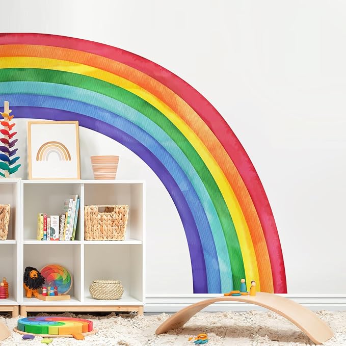 Supzone Large Rainbow Wall Decals, Mural Watercolor Half Rainbow Wall Stickers Peel and Stick Vinyl Wall Art Decor for Girls Bedroom Kids Nursery Living Room Playroom Toddler | Watercolor Mural Wall Sticker for Bedroom Girls Nursery Infantile Living Ro...