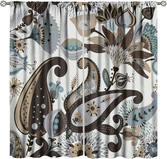 Paisley Floral Blackout Curtains, Bohemian-Style Vintage Brown Printed Window Treatments, for Bedrooms and Living Rooms42X54 Inch