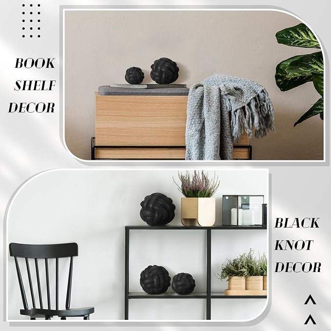 Wenqik Matte Black 3 Pcs Knot Decor, Chain Link Coffee Table Bookshelf Decor Accents, Entry Table Ceramic Aesthetic Minimalist Decorative Objects for Modern Home Living Room Decoration 3 Sizes