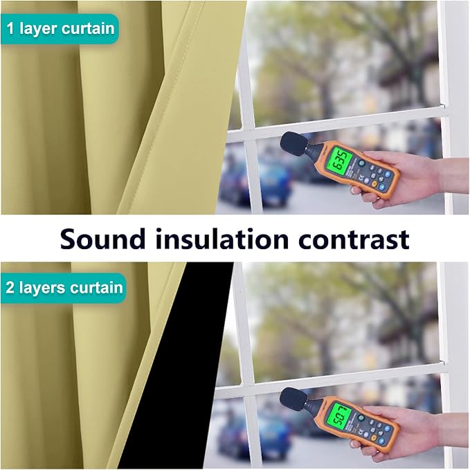 NICETOWN 100% Blackout Blinds, Set of 2, 46 inches x 102 inches, Laundry Room Decor Window Treatment Curtains for Large Patio Sliding Door, Thermal Insulated Paler Yellow Curtains for Bedroom