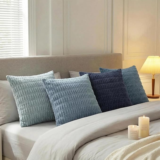 Fancy Homi 4 Packs Decorative Throw Pillow Covers for Living Room Couch Bed, Modern Farmhouse Boho Home Décor Accent Cushion Case, 20" x 20", Blue Series