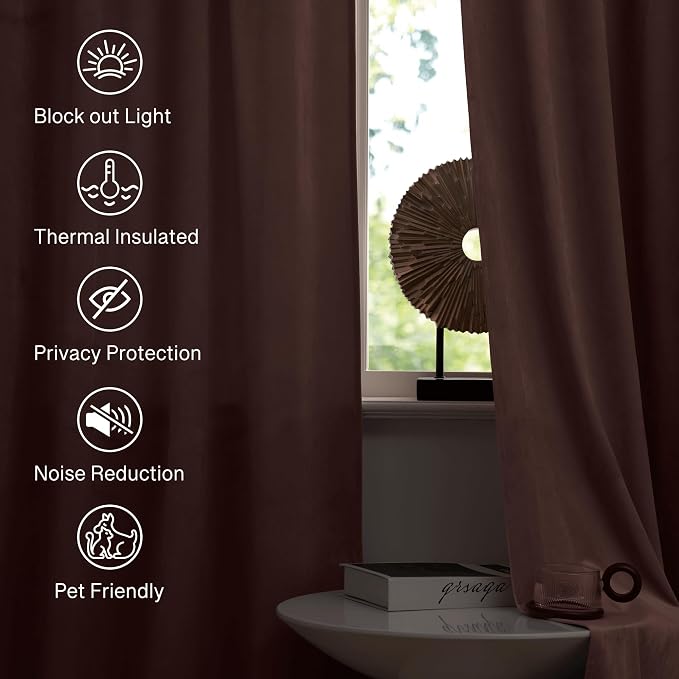 StangH Dusty Pink Privacy Thermal Curtains 108 inches, 2 Panels | 300GSM Soft Velvet, Nursery Bedroom Window Decor, Noise Reducing Sliding Door Panels, Living Room, Pink Christmas Decor