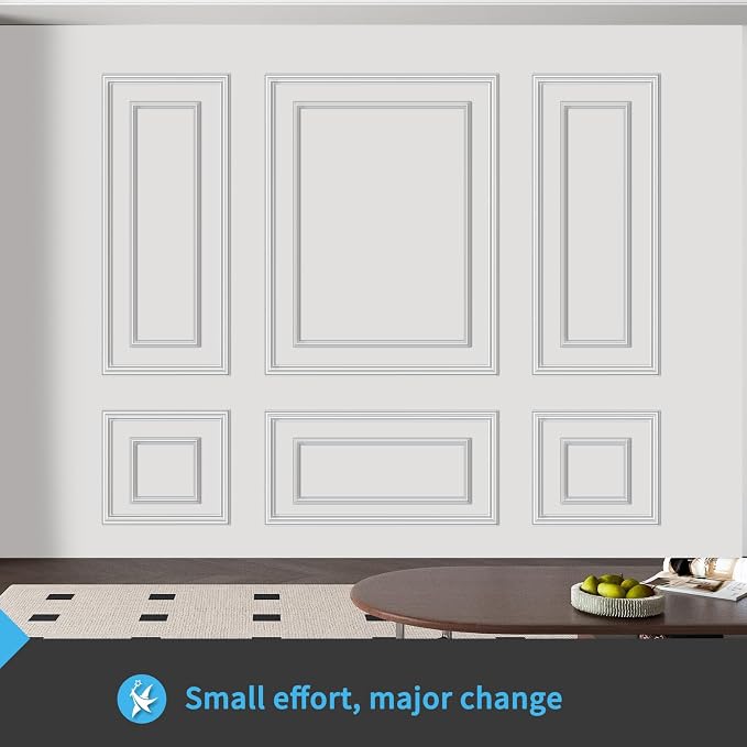 Art3d Premade Bilinear Frame Accent Molding Set, Pre-Cut Decorative Wainscoting Panel for Home Décor, Ready-to-Assemble Glue-On Wall Trim for Living Room Bedroom Corridor, 6 Separate Bilinear Frame