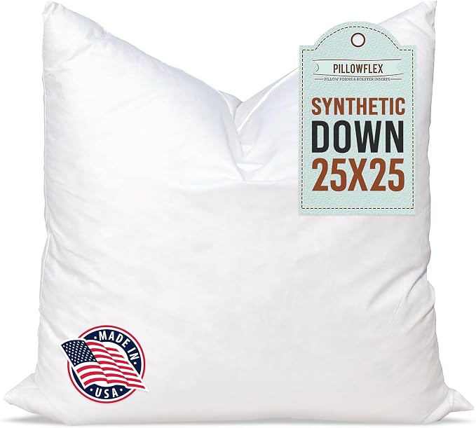 Pillowflex Synthetic Down Pillow Insert - 25x25 Euro Down Alternative, Ultra Soft Large Square European Throw Pillow, Bed Sham- 1 Decorative Form