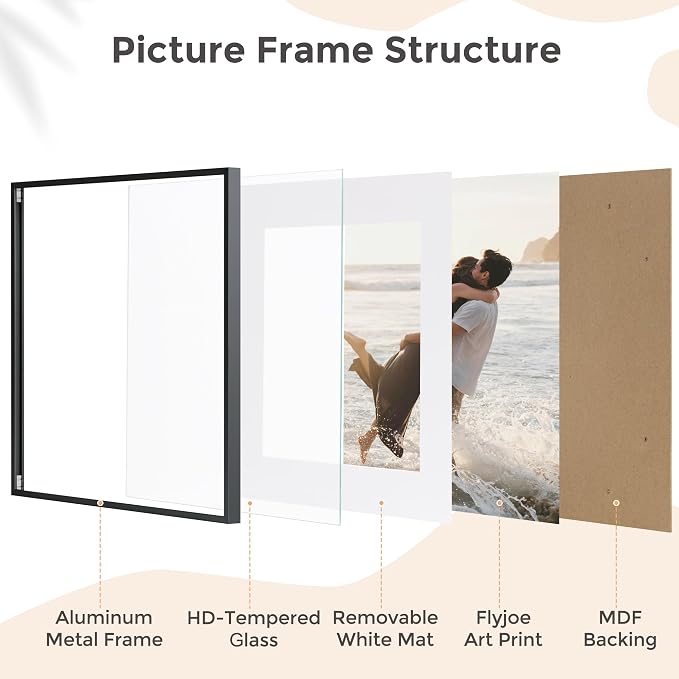 FLYJOE 16x16 Metal Square Picture Frame For Wall With Mat For 12x12, 16''x16'' Aluminum Photo Frames With Tempered Glass For Home Decor, Minimalist Modern Poster Frame Horizontally Vertically, Black