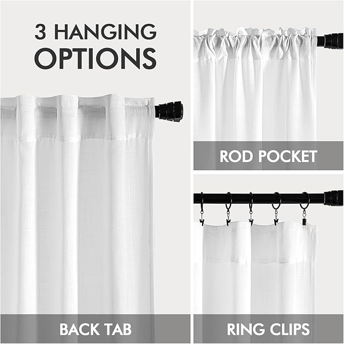 MIULEE White Linen Curtains 90 Inch Long 2 Panels for Bedroom Living Room, Soft Thick Linen Textured Back Tab Window Drapes Semi Sheer Light Filtering Rod Pocket Modern Farmhouse Decor
