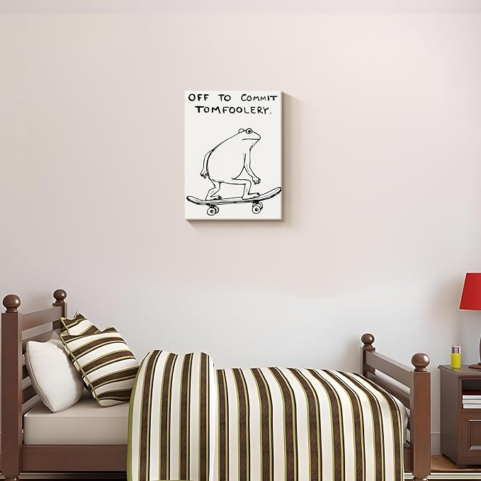 Funny Frog Wall Art Funky Skateboard Frog Prints for Wall Decor 12x16 Inch | Cool Posters, Unique Paintings for Kids Room, Minimalist Funny Animal Artwork - Teen Boy Walls