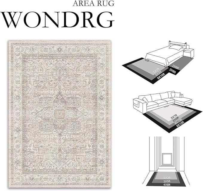 2x5 Washable Vintage Runner Rug Beige Oriental Hallway Kitchen Throw Rug Neutral Non Slip Soft Low Pile Carpet for Bathroom Laundry Bedroom Living Room