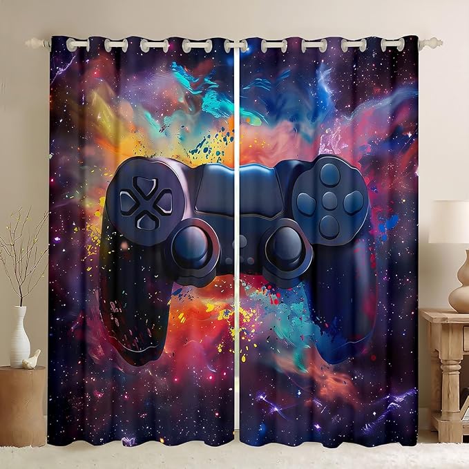 Feelyou Kids Boys Graffiti Gamer Darkening Drapes Red Black Gaming Blankout Curtains for Toddler Funny Gamer Window Curtains Game Room Decor Window Treatments (2 Panels, 42 x 63 Inch)