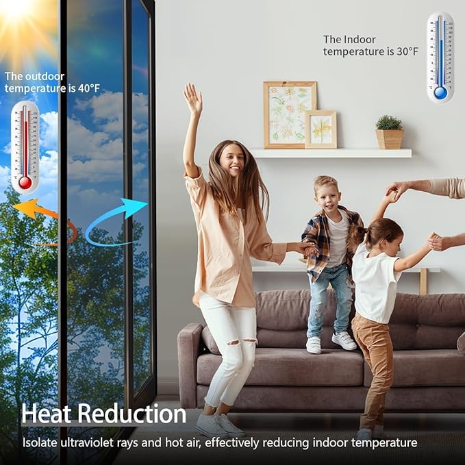 Niviy One Way Privacy Window Film See Out Not in Window Tint for Home Heat Blocking Anti UV Glass Door Mirror Reflective Window Film for Home Office, (Silver 35.4" x 157.4")
