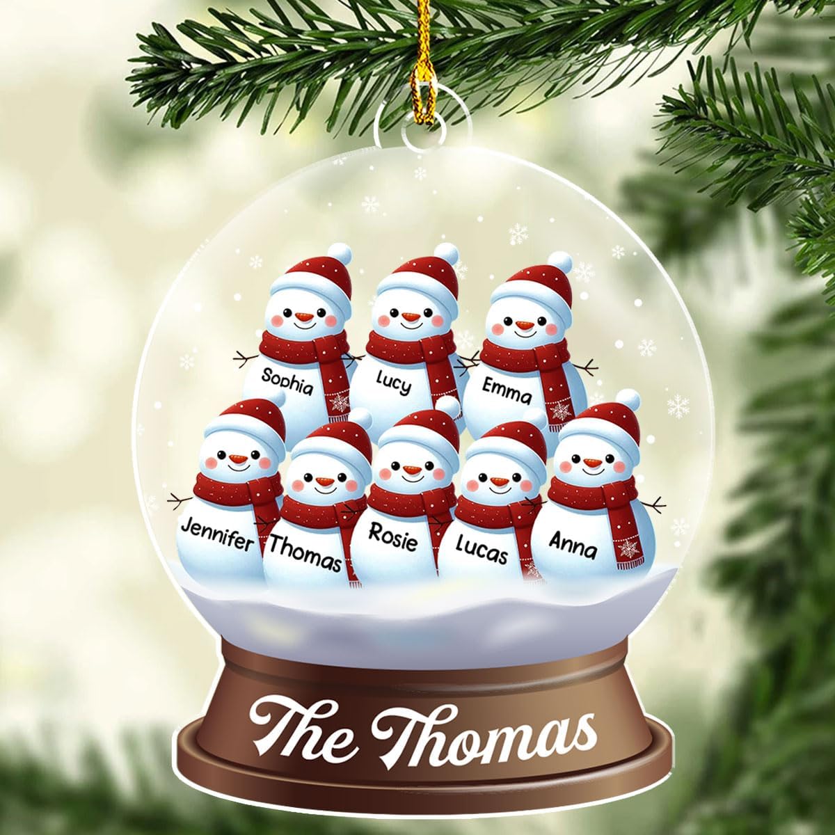 Personalized Family Christmas Acrylic Ornament 2024 - Custom Name Snowman Family Members up to 10 People, Snow Globe Ornament Gifts for Family Tree Decoration (A03, 5 Names)