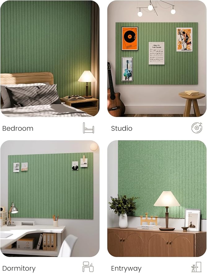 Fluxynara Large Felt Bulletin Board 48" x 36" Cork Board Alternative-12 Pack with 64 Safe Removable Adhesive Tabs, Cork Boards for Walls Cork Board for Home Office Classroom Pin Board-Moss Green