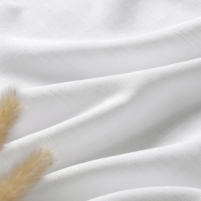 Nanspring White Linen Curtains for Bedroom Thermal Insulating Back Tab Privacy Light Filtering Curtains 2 Panels Set Drapes for Bedroom Kitchen Bathroom Dining Room 40x72 inch