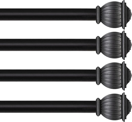 Kenney KN71709 Beckett Soft Square End Standard Decorative Window Curtain Rod, 48-86" Adjustable Length, Black Finish, 5/8" Diameter Steel Tube, 4-Pack