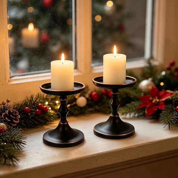 Hosley Aluminum Metal Decorative Pillar Candle Holder Antique Bronze for Candles or Display, 5” High - Ideal for Weddings, Parties, Events, Home Decor, Gifts, Elegant