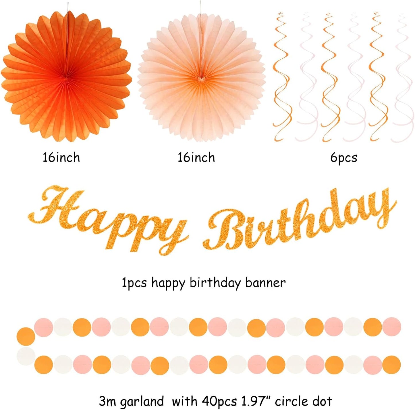Orange-Beige Fal Boho Birthday Party-Decorations - 21pcs Autumn One Two Sweet Peach Happy Banner,Girls Groovy Paper Streamers Lanterns Honeycomb,Tissue Pom Poms Fan,Hippie Garland Decor Huglony