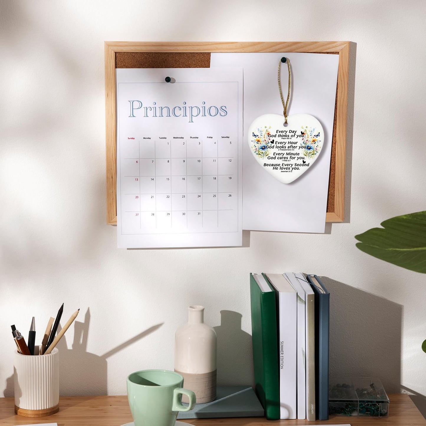 Inspirational Christian Gifts for Women Girls, Bible Verses Floral Ceramic Christmas Ornament Keepsake Sign Heart Plaque, Religious Gifts