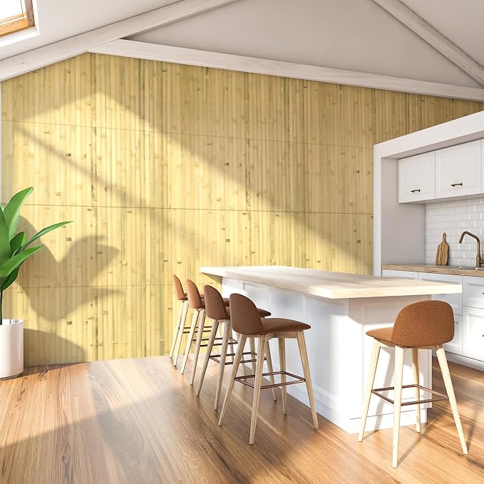 Art3d Natural Bamboo Wall Panel for Interior Wall Decor, Renewable Pole Wrap Wainscoting Paneling for Wall Ceiling Furniture Cabinet Office, 12 x 96 Inch - Natural, 1-Pack