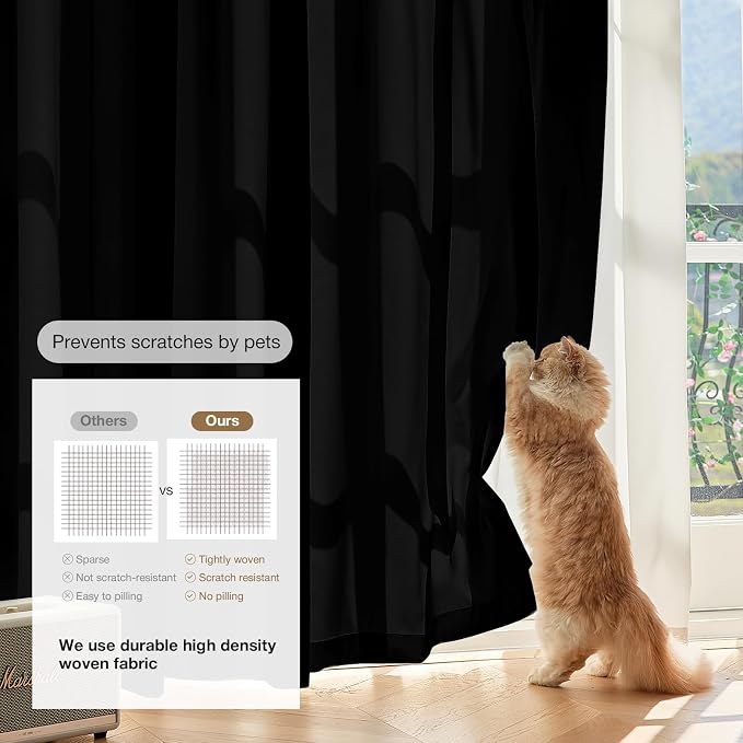 Anmao Non-See-Through Black Privacy Curtains for Living Room 63 Inch Length 2 Panels Set, Semi Sheer Light Filtering Window Curtains Drapes for Bedroom, 52 Inch Wide Each Panel