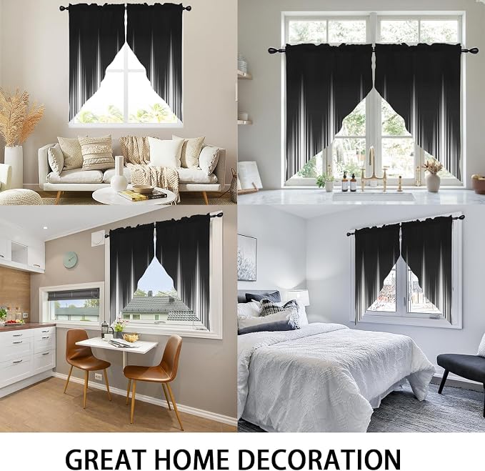 Coxila Black and White Kitchen Valance Curtains Small Short Ombre Dark Goth Abstract Gradient Design Simple Gothic Men Window Swag Toppers 28 x 36 inch Bathroom Bedroom Living Room Rod Pocket Drapes