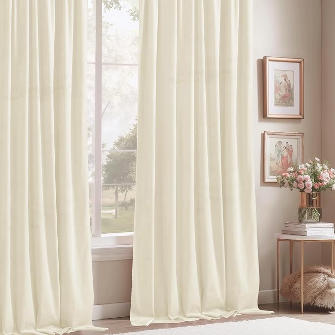 StangH White Velvet Curtains 90 inches - Super Soft Ivory White Light Dimming Window Drapes for Nursery Kids, Privacy Protect Doorway Dividers for Living Room, W52 x L90, 2 Panels