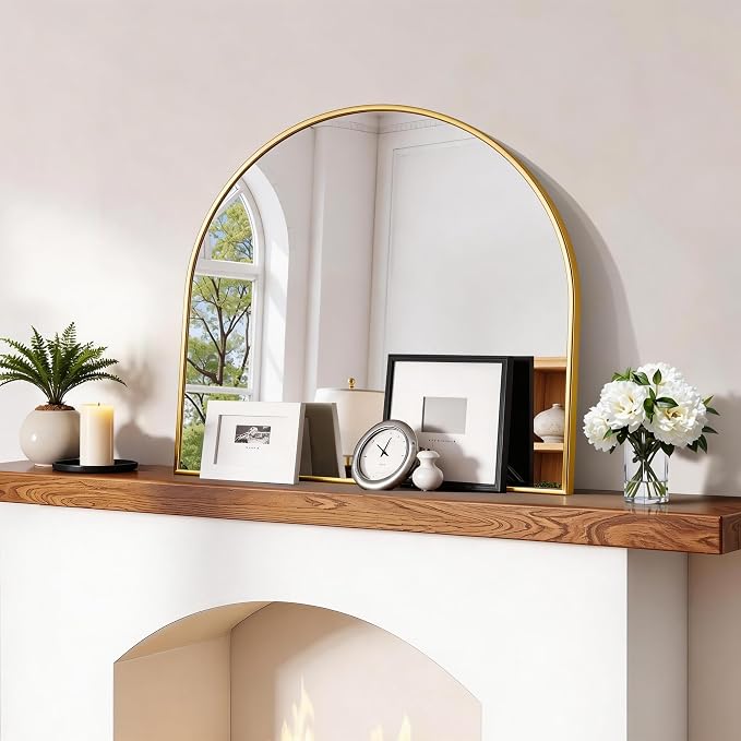 CIRCUMI Arched Wall Mirror, 24"x24" Gold Arched Mirror with Tempered Glass, Metal Frame, Large Size for Entryway Table, Mantel,Living Room,Over Sink,Arch Mirror for Decor,Shatterproof&Crystal-Clear