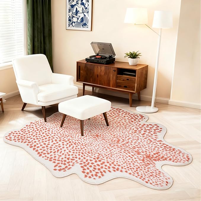 Leopard Rug, Pink Cheetah Print Rug 5.2x6.8ft Faux Cowhide Animal Fur Skin Printed Hide Cheetah Area Rugs Carpet for Bedroom Livingroom Home