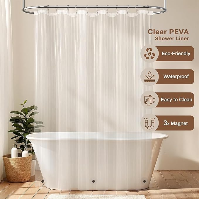 BTTN 3 in 1 Shower Curtain Set - 96 Inch Extra Long Linen Textured Cloth Shower Curtain Liner with Plastic Hook, Modern Hotel Luxury Waterproof Fabric Shower Curtain for Bathroom, Grey/Gray, 72x96