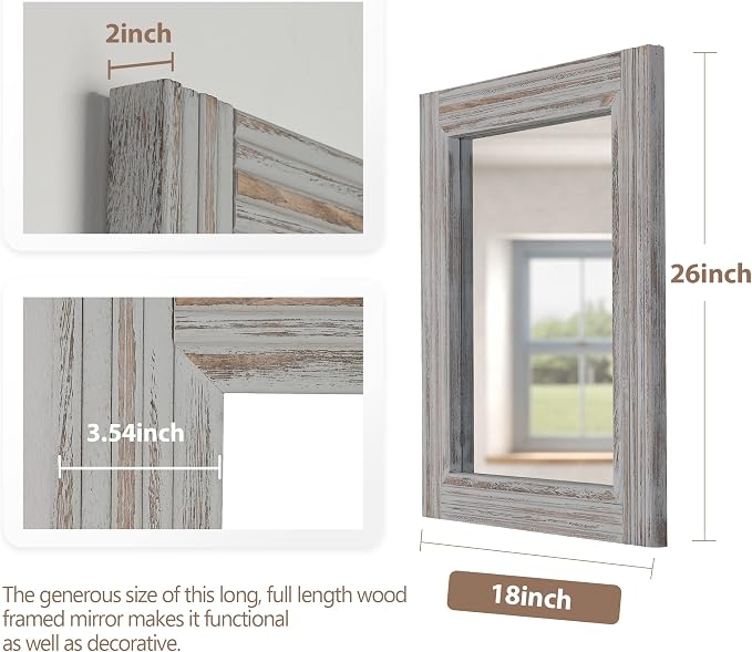 YOSHOOT Hand-Made Wooden Spliced Wall Mirror for Bathroom, Rustic Farmhouse Vanity Mirror, Décor Wall Art, Solid Wood Frame, Vertical or Horizontal Hanging