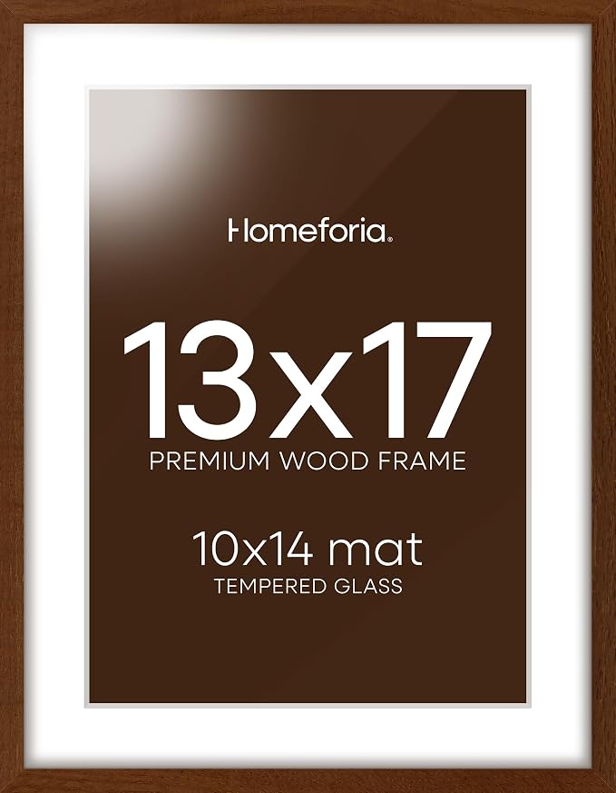 Homeforia 13x17 Picture Frame Brown, High End Dark Oak 13x17 Poster Wood Frame with Mat 10x14 for Photo, 13 x 17 Wooden Walnut Frame Matted to 10 x 14, 17x13 Frames, Tempered Glass, Wall Kit, Set of 3