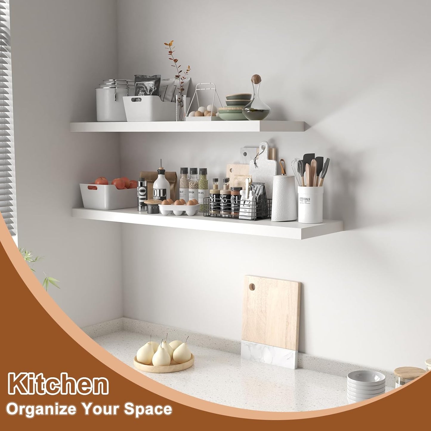 12 Inch Deep Floating Shelves for Wall 3 Pack White Floating Shelves Large Storage Space Wall Mount Shelf for Living Room Kitchen Bathroom 36" W x 12" D x 1.2" H White