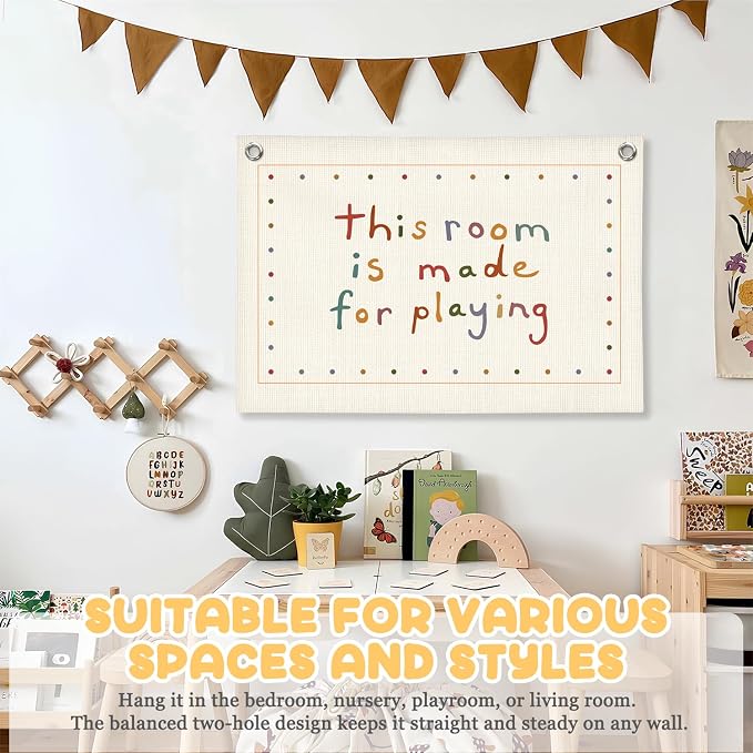 Playroom Decor Canvas Banner "This Room Was Made For Playing Flag Wall Decor, Nursery Canvas Art, Playroom Wall Hanging Flag Decorations for Kids Boy Girl Nursery Toddler Room Bedroom, 30x20 Inch